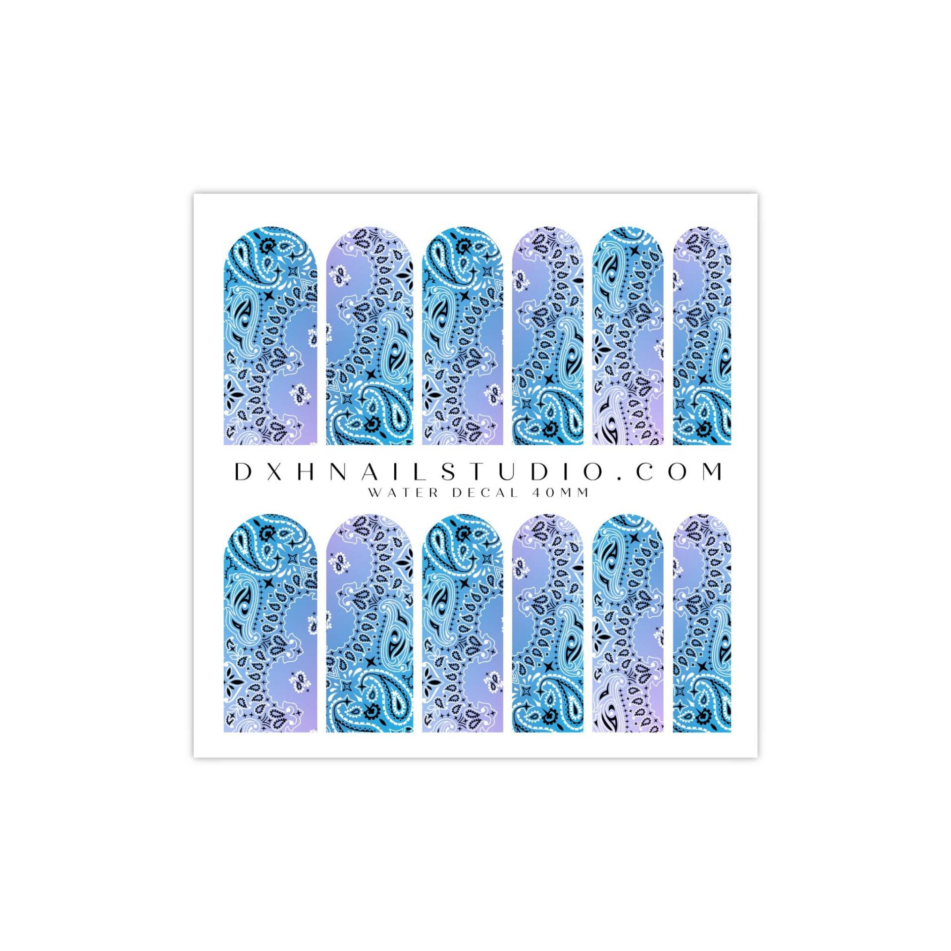 Neu Blau & Lila Ombre Bandana Paisley Nagel Abziehbilder - Aufkleber Wasser Transfer Nail Wraps Zubehör von DXHNAILCO