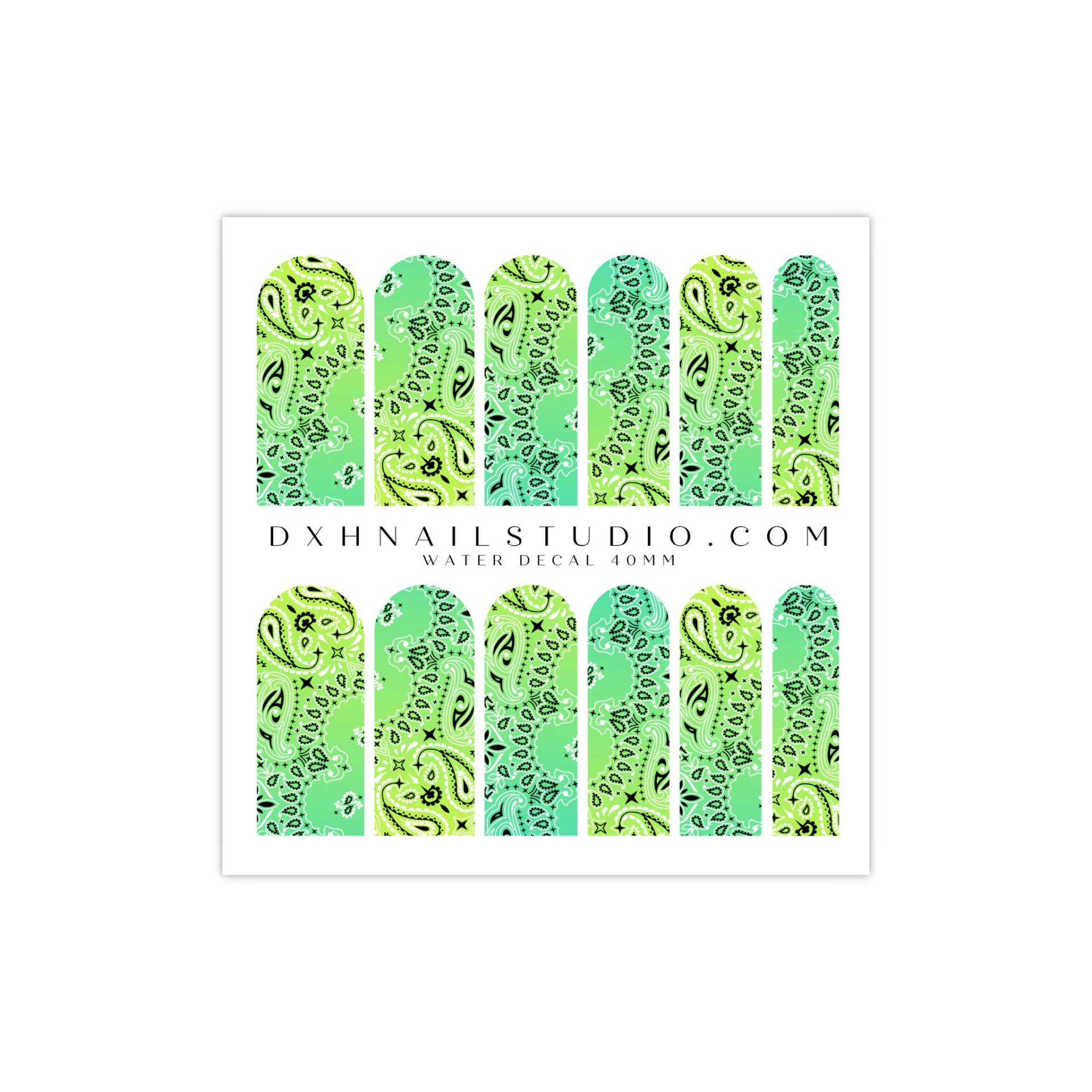 Neu Key Lime Ombre Classic Bandana Nagel Abziehbilder - Paisley Nail Art Water Transfer Wraps Zubehör Nägel von DXHNAILCO