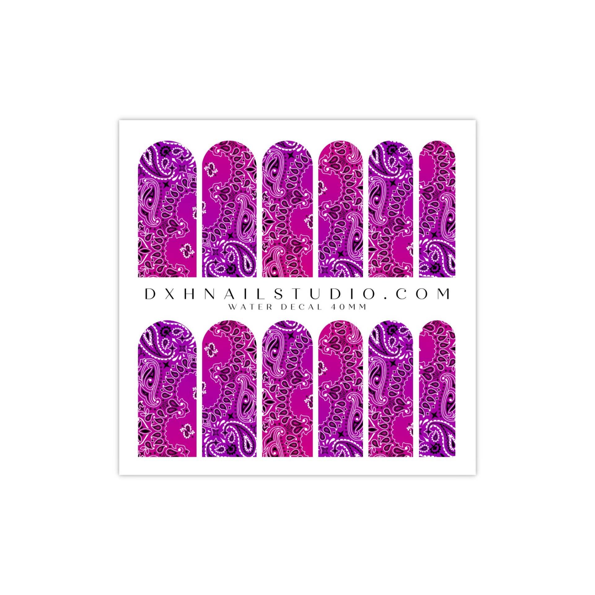 Neu Royal Purple & Pink Ombre Classic Bandana Nagelabziehbilder - Wassertransfer Nail Wraps Press On Accessories Acrylfarben Gel X von DXHNAILCO