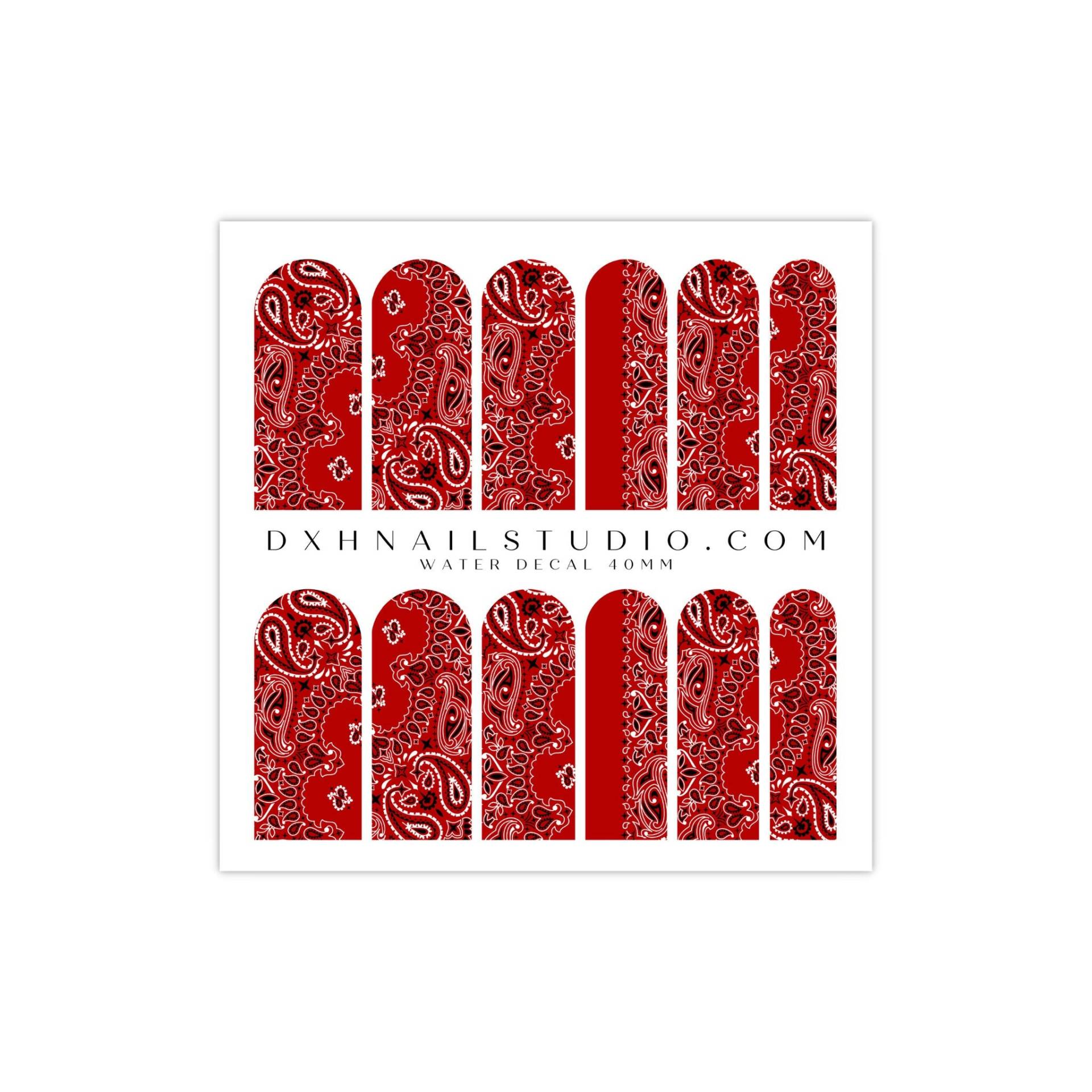 Rote Bandana Nail Decals - Waterslide Xl Wraps Paisley Art von DXHNAILCO