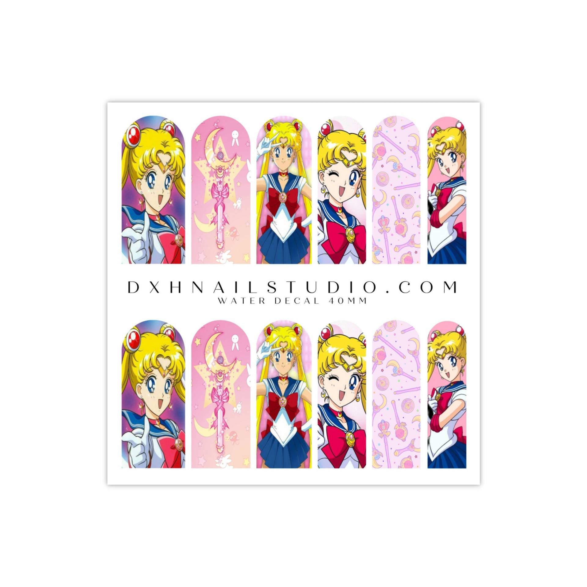 Sailor Girl Kawaii Anime 40mm Nail Wraps 2 - Moon Nagelabziehbilder Wassertransfer Aufkleber Girly Maniküre Zubehör Für Verlängerungen von DXHNAILCO