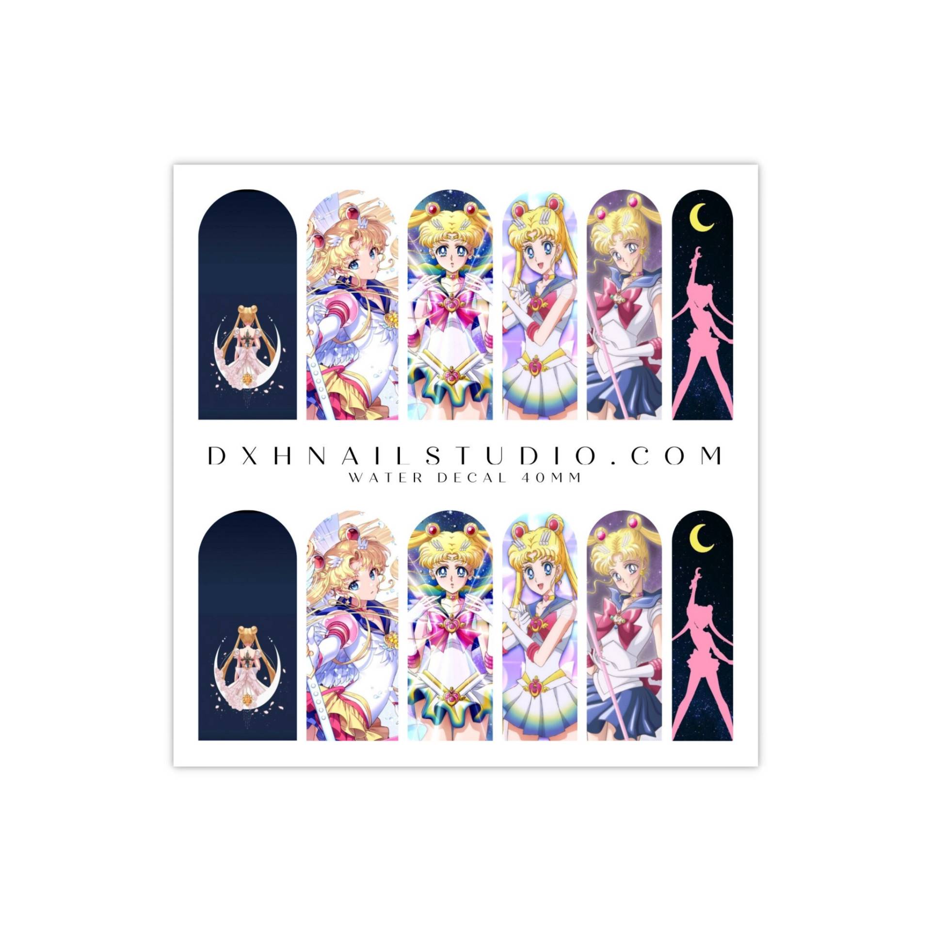 Sailor Girl Kawaii Anime Nail Decals 1 - 40mm Wraps Art Für Acryl, Gel Aufpressnägel Girly Luna von DXHNAILCO