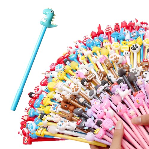 DXIA 50 Stück Zufällig Gelschreiber, Cartoon Gelstifte für das Schreiben, Süße Kugelschreiber Schwarze, Lustige Gelschreiber Set, Neuheit Stifte, Party Bag Fillers für Kinder, schwarz Refill 0,5 mm von DXIA