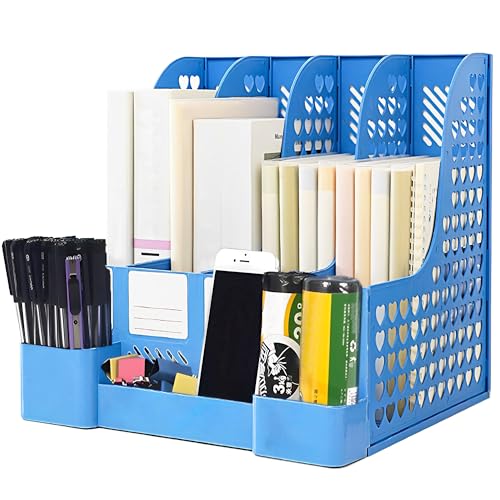 DXIA A4 Stehsammler, Zeitschriftenhalter mit 4 Vertikalen Fächern, Aktenordner aus Kunststoff, Stehsammler Pappe Blau, für Ordner, Schreibtisch Organizer für Haus, Schule, Büro, Schlafsaal DXIA A4 Stehsammler, Zeitschriftenhalter mit 4 Vertikalen Fächern, Aktenordner aus Kunststoff, Stehsammler Pappe Blau, für Ordner, Schreibtisch Organizer für Haus, Schule, Büro, Schlafsaal von DXIA