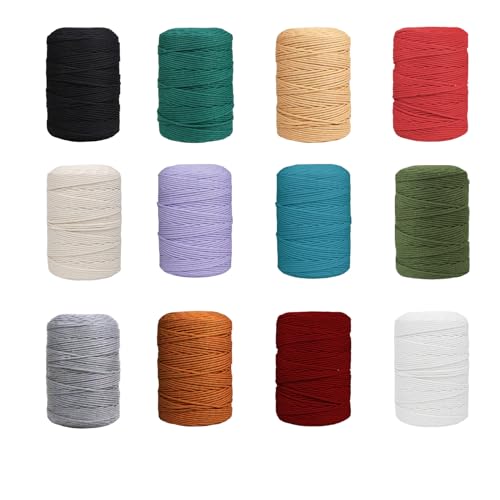 DXRPO Makramee Garn 3mm x 30M,12 Stück Baumwollgarn Baumwollkordel Baumwollseil Baumwollschnur Macrame Garn für DIY Handwerk Pflanze Aufhänger Boho Deko von DXRPO