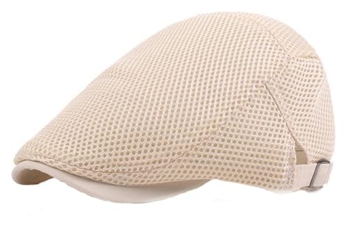 DXZXDJIU Verstellbare Ivy-Cap aus Netzstoff mit Entenschnabelmuster for Herren – einfarbige Schiebermütze for Taxifahrer(Beige) von DXZXDJIU
