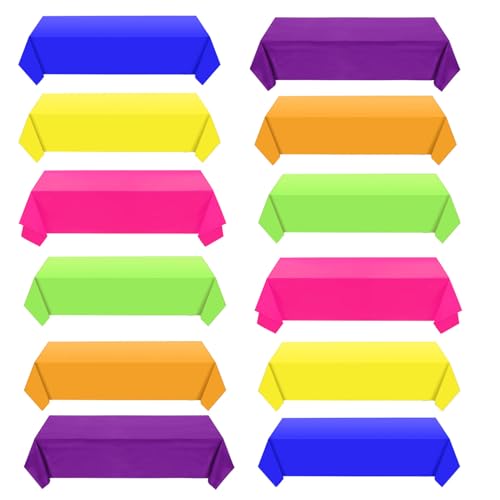 DXary Kunststoff-Tischdecke, rechteckig, groß, 137,2 x 274,3 cm, Neon-Partyzubehör für Neon-Party, Geburtstag, Hochzeit, Party, Tischdekorationen (137,2 x 274,3 cm, 1, 12) von DXary