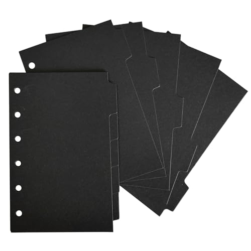 DY.2ten 10 Blätter Ordner Register A7,Trennstreifen für Ordner mit 6 Loch, Index ​Teiler blanko für Ringbuch,Loseblatt Notizbuch,Planer，Schwarz，Robuste 250g/m² Kupferkarton von DY.2ten