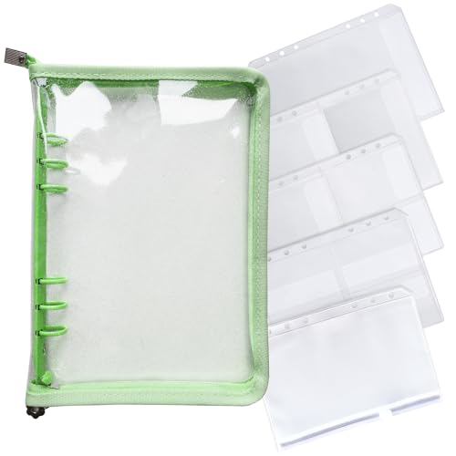 DY.2ten A5 Ringbuch Ordner mit Reißverschluss,Transparent Weich Notizbuch Planer Ordner PVC Einband, 6 Ringe, Binder-einband, A5 Reißverschluss Binder Taschen,Fotoalbum（grün） von DY.2ten