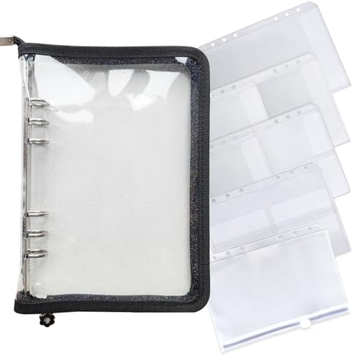 DY.2ten A5 Ringbuch Ordner mit Reißverschluss,Transparent Weich Notizbuch Planer Ordner PVC Einband, 6 Ringe, Binder-einband, A5 Reißverschluss Binder Taschen,Fotoalbum（schwarz） von DY.2ten