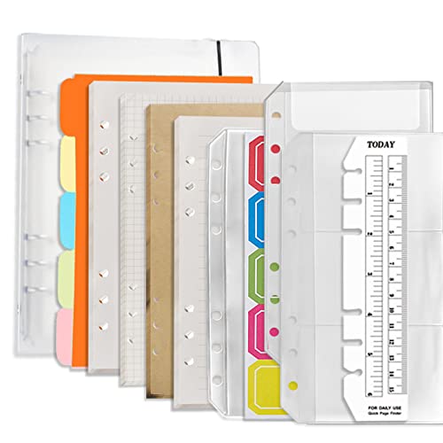 DY.2ten Nachfüllbares A6-Notizbuch-Set mit Einband – 6 Löcher, lose Blätter, PVC-Ordner, 80 Blatt liniertes Papier, Kraftpapier, kariertes liniertes Papier und blanko Papier, A6-Bindertaschen von DY.2ten