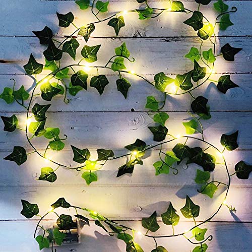 1 Stück Efeu Künstlich, 2M Fake Efeu Girlande mit 20 LED-Licht, Lichterkette mit Blumengirlande ​Hängend Pflanzen für Innenberei, Schlafzimmer, Zuhause, Garten, Büro, Hochzeit, Party Deko von DYBOHF