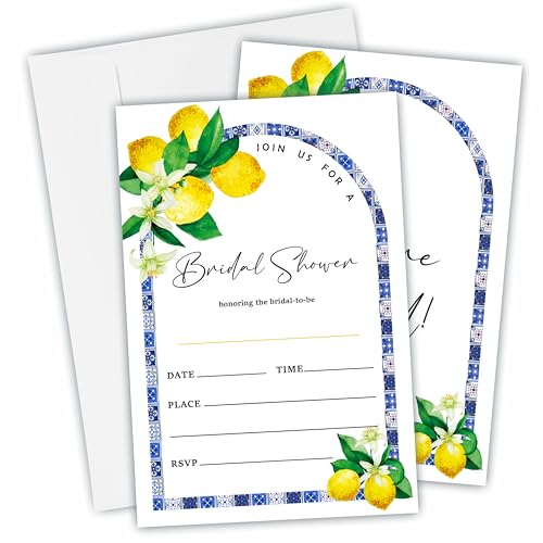 DYIRBIIY Einladungskarten für Brautpartys, mit Umschlägen, Zitronen- und Blauer Bogen, doppelseitig, zum Ausfüllen, für Brautpaare, Hochzeits- und Brautpartys, Partygeschenke und Dekorationen, B10, 25 von DYIRBIIY