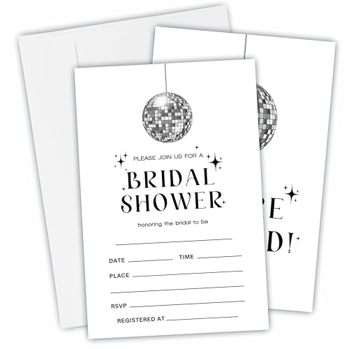 Einladungskarten für Brautpartys, mit Umschlägen, glänzende Discokugel, doppelseitig, zum Ausfüllen, für Brautpaare, Hochzeits- und Brautpartys, Partygeschenke und Dekorationen, B14, 25 Stück von DYIRBIIY
