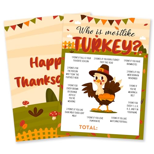 Partyspiel-Set "Happy Thanksgiving", 30-teilig, "Who Is Most Like Truthahn", Cartoon-Truthahn-Muster, Thanksgiving-Aktivitäten für Familie und Freunde, Herbst-Party, erhöht die interaktive Atmosphäre Partyspiel-Set "Happy Thanksgiving", 30-teilig, "Who Is Most Like Truthahn", Cartoon-Truthahn-Muster, Thanksgiving-Aktivitäten für Familie und Freunde, Herbst-Party, erhöht die interaktive Atmosphäre von DYIRBIIY