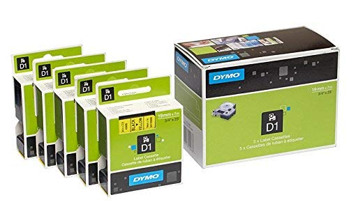 5 x Dymo D1 Standard Kennzeichnung Tape 45808 (S0720880) 19 mm x 7 m, schwarz auf gelb von DYMO