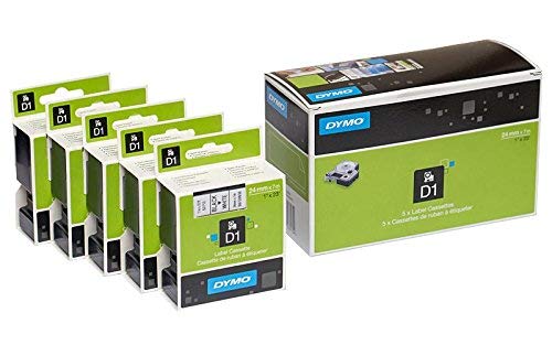 5 x Dymo D1 Standard Kennzeichnung Tape 53713 (S0720930) 24 mm x 7 m, schwarz auf weiß von DYMO