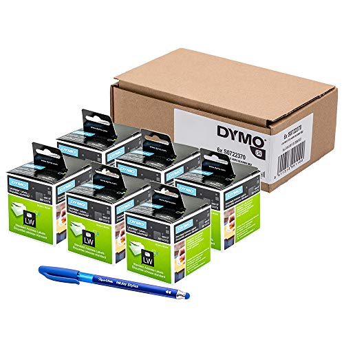 6 x Dymo S0722370 Original Dymo LabelWriter Adressetiketten (selbstklebend) 99010, 28 x 89 mm, Schwarz auf Weiß, 2 Rollen à 130 Stück + PaperMate Stift Geschenk von DYMO