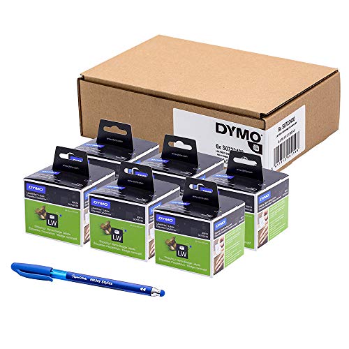 6 x Dymo S0722430 Original LabelWriter etiketten/Namensschilder, groÃŸ, 101 x 54 mm, Rolle mit 220 Stück, WeiÃŸ + PaperMate Stift Geschenk von DYMO