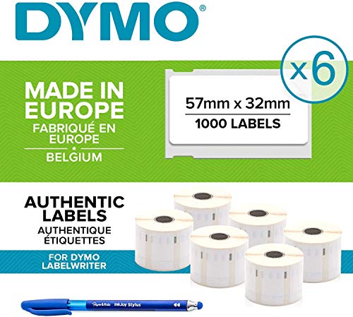 6 x Dymo S0722540 Original LabelWriter Vielzwecketiketten, abnehmbarer selbstklebend, 11354, 57 x 32 mm, 500/Rolle + Papermate Kugelschreiber Geschenk von DYMO