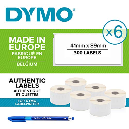 6 x Dymo S0722560 Original LabelWriter klein Namensschild Etiketten, 41 x 89 , 300/Rolle Schwarz Druck auf wei + Papermate Kugelschreiber Geschenk von DYMO