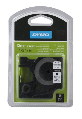 DYMO Beschriftungsband D1 16959 / 12 mm / Druck schwarz / Band weiß / für DYMO Pocket, 1000+, 2000, 3500, 4500, 5500, LM 100/100+/120P/150/160/200/210D/220P/260P/280/300/350/350D/360D/400/420P/450/450D/500TS/II/PC/PC II/PnP/PnP WiFi, LabelWriter 450 DUO, LP 100/150/200/250/300/350 von DYMO