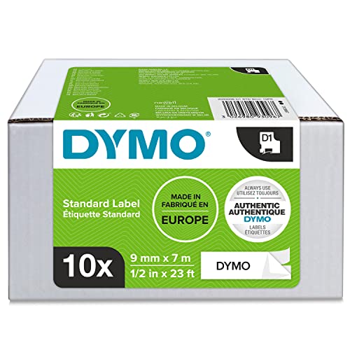 DYMO Original D1-Etikettenband | schwarz auf weiß | 9 mm x 7 m | selbstklebendes Schriftband | für LabelManager-Beschriftungsgerät | 10 D1 Etikettenkassetten von DYMO