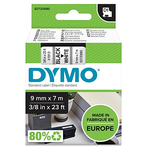 DYMO Original D1-Etiettenband, 9 mm x 7 m, schwarz auf weiß, selbstklebendes Etikettenband, für LabelManager-Beschriftungsgerät von DYMO
