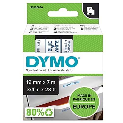 DYMO Original D1-Etikettenband | blau auf weiß | 19 mm x 7 m | selbstklebendes Schriftband | für LabelManager-Beschriftungsgerät von DYMO