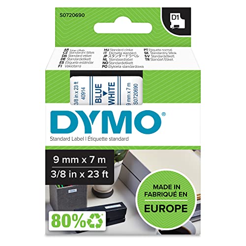 DYMO Original D1-Etikettenband | blau auf weiß | 9 mm x 7 m | selbstklebendes Schriftband | für LabelManager-Beschriftungsgerät von DYMO