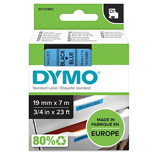 DYMO Original D1-Etikettenband | schwarz auf blau | 19 mm x 7 m | selbstklebendes Schriftband | für LabelManager-Beschriftungsgerät von DYMO