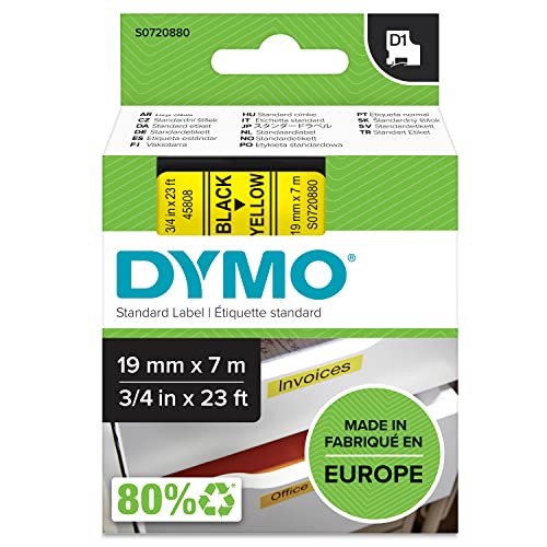 DYMO Original D1-Etikettenband | schwarz auf gelb | 19 mm x 7 m | selbstklebendes Schriftband | für LabelManager-Beschriftungsgerät von DYMO
