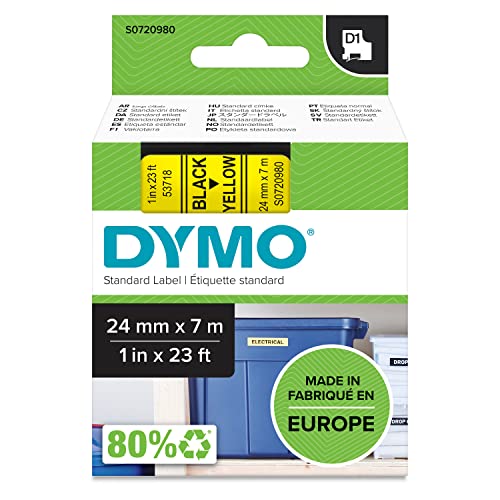 DYMO Original D1-Etikettenband | schwarz auf gelb | 24 mm x 7 m | selbstklebendes Schriftband | für LabelManager-Beschriftungsgerät von DYMO