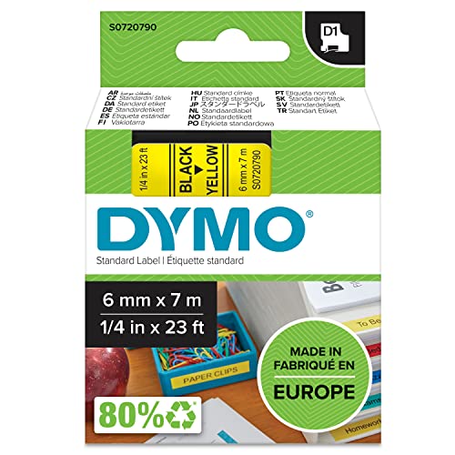DYMO Original D1-Etikettenband schwarz auf gelb 6 mm x 7 m selbstklebendes Schriftband für LabelManager-Beschriftungsgerät von DYMO