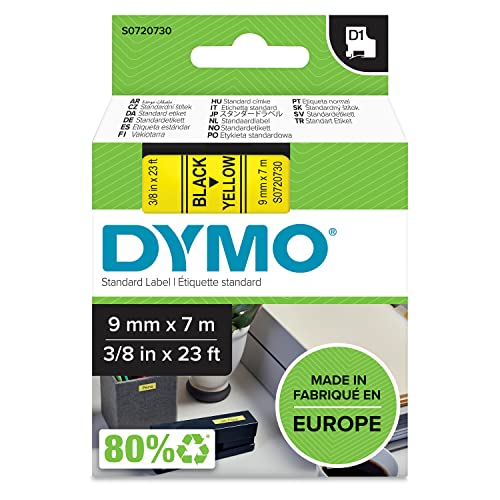 DYMO Original D1-Etikettenband | schwarz auf gelb | 9 mm x 7 m | selbstklebendes Schriftband | für LabelManager-Beschriftungsgerät von DYMO