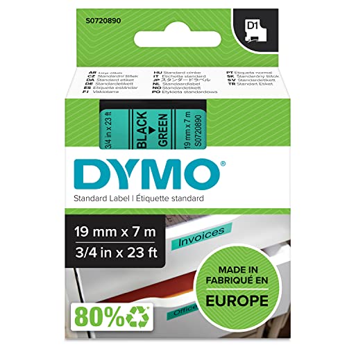 DYMO Original D1-Etikettenband | schwarz auf grün | 19 mm x 7 m | selbstklebendes Schriftband | für LabelManager-Beschriftungsgerät von DYMO