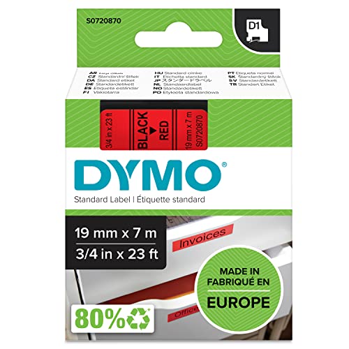 DYMO Original D1-Etikettenband | schwarz auf rot | 19 mm x 7 m | selbstklebendes Schriftband | für LabelManager-Beschriftungsgerät von DYMO