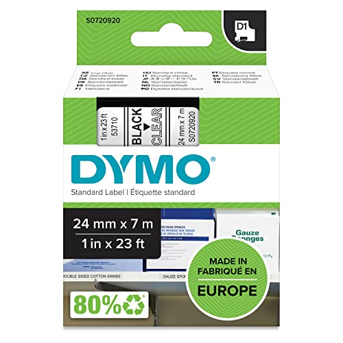 DYMO Original D1-Etikettenband | schwarz auf transparent | 24 mm x 7 m | selbstklebendes Schriftband | für LabelManager-Beschriftungsgerät von DYMO