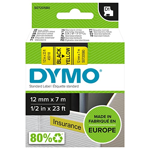 DYMO Original D1-Etikettenband, schwarz auf gelb, 12 mm x 7 m, selbstklebendes Schriftband, für LabelManager-Beschriftungsgerät DYMO Original D1-Etikettenband, schwarz auf gelb, 12 mm x 7 m, selbstklebendes Schriftband, für LabelManager-Beschriftungsgerät von DYMO