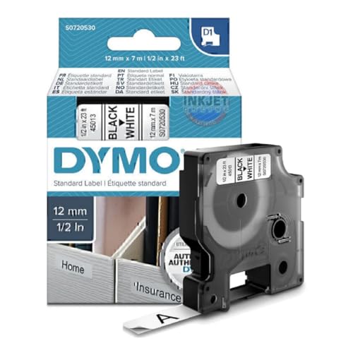 DYMO Original D1-Etikettenband | schwarz auf weiß | 12 mm x 7 m | selbstklebendes Schriftband| für LabelManager-Beschriftungsgerät von DYMO