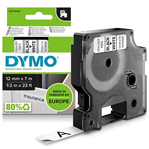DYMO Original D1-Etikettenband | schwarz auf weiß | 12 mm x 7 m | selbstklebendes Schriftband| für LabelManager-Beschriftungsgerät DYMO Original D1-Etikettenband | schwarz auf weiß | 12 mm x 7 m | selbstklebendes Schriftband| für LabelManager-Beschriftungsgerät von DYMO