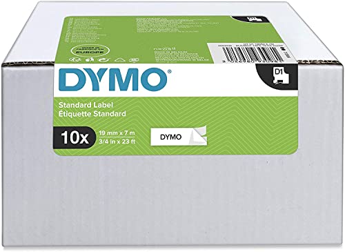 DYMO Original D1-Etikettenband | schwarz auf weiß | 19 mm x 7 m | selbstklebendes Schriftband | für LabelManager-Beschriftungsgerät | 10 D1 Etikettenkassetten von DYMO