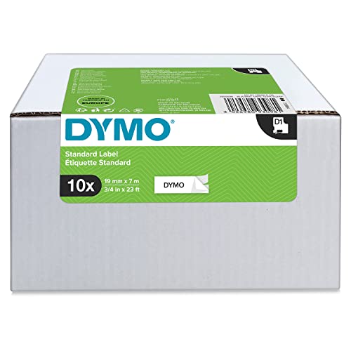 DYMO Original D1-Etikettenband | schwarz auf weiß | 19 mm x 7 m | selbstklebendes Schriftband | für LabelManager-Beschriftungsgerät | 10 D1 Etikettenkassetten von DYMO