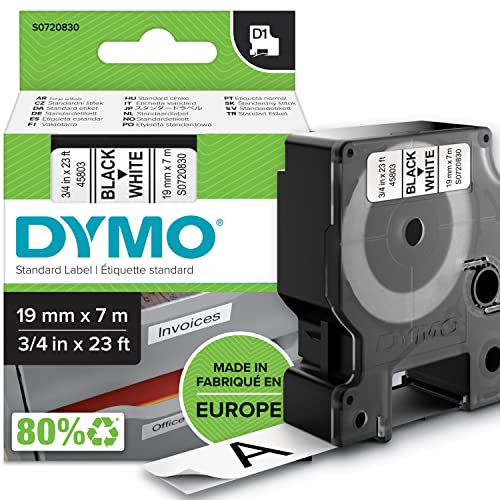 DYMO Original D1-Etikettenband | schwarz auf weiß | 19 mm x 7 m | selbstklebendes Schriftband | für LabelManager-Beschriftungsgerät von DYMO