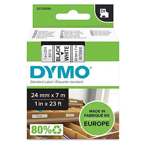 DYMO Original D1-Etikettenband | schwarz auf weiß | 24 mm x 7 m | selbstklebendes Schriftband | für LabelManager-Beschriftungsgerät. von DYMO