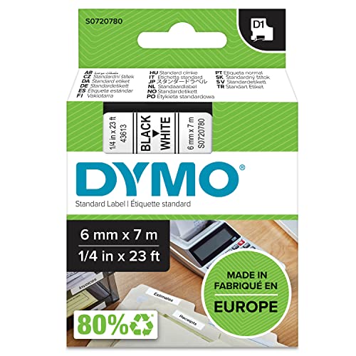 DYMO Original D1-Etikettenband | schwarz auf weiß | 6 mm x 7 m | selbstklebendes Schriftband | für LabelManager-Beschriftungsgerät von DYMO