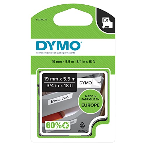 DYMO Original D1 Hochleistungs-Etikettenband | schwarz auf weiß |19 mm x 5,5 m | permanent haftendes Polyester-Schriftband | für LabelManager-Beschriftungsgerät von DYMO