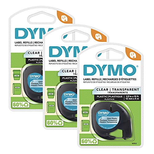 DYMO LT Beschriftungsband für LetraTag Etikettierer, schwarzer Druck auf transparenten Etiketten, 1/2 Zoll x 13 Fuß Rollen, 3 Stück von DYMO