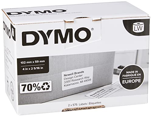 DYMO Original LabelWriter Versand/Namensschild-Etiketten | 102 mm x 59 mm | 2 Rollen mit je 575 leicht ablösbaren Etiketten (1.150 Etiketten) | für LabelWriter 4XL/5XL Etikettendrucker von DYMO