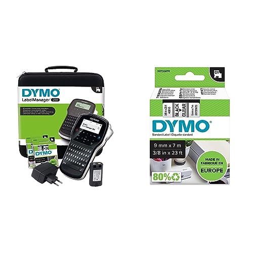 DYMO LabelManager 280 Tragbares Beschriftungsgerät im Koffer & Original D1-Etikettenband | schwarz auf transparent | 9 mm x 7 m | selbstklebendes Etikettenband | für LabelManager-Beschriftungsgerät von DYMO